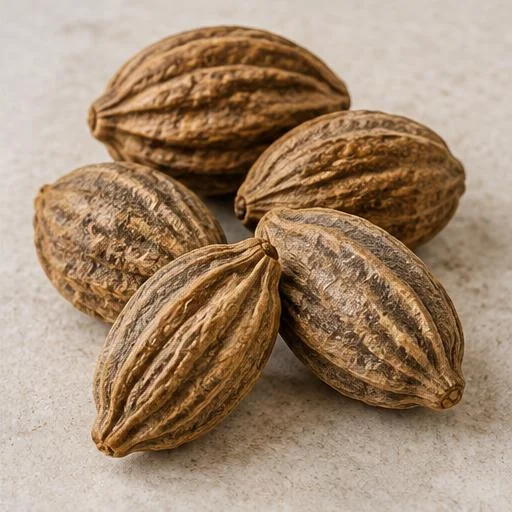 Illustrative botanical study of haritaki dried fruit