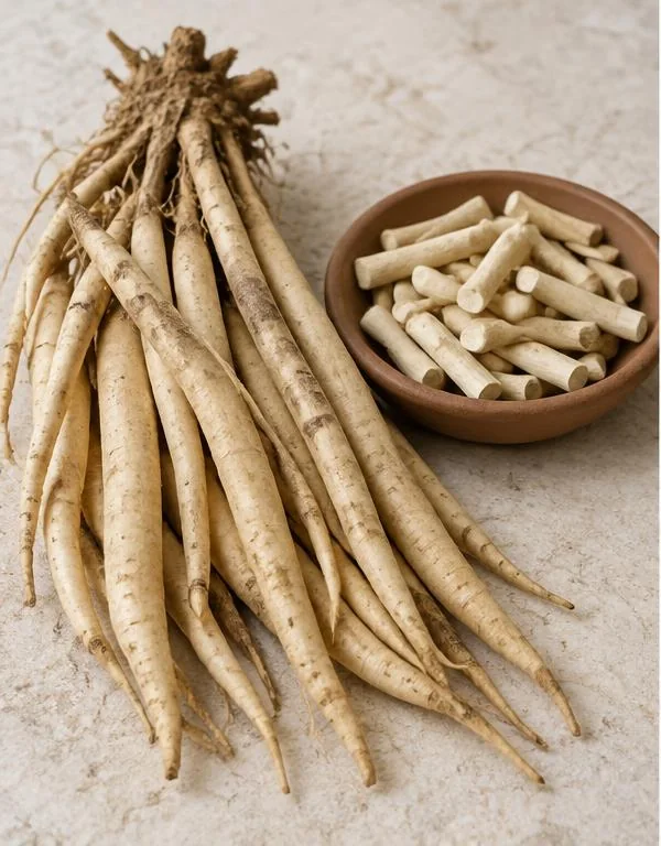 Illustrative botanical study of shatavari roots